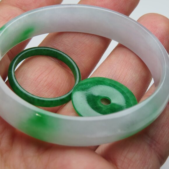 "Natural Jade bangle +   REE Jade Ring & Jade Donut 57mm " - Picture 3 of 3